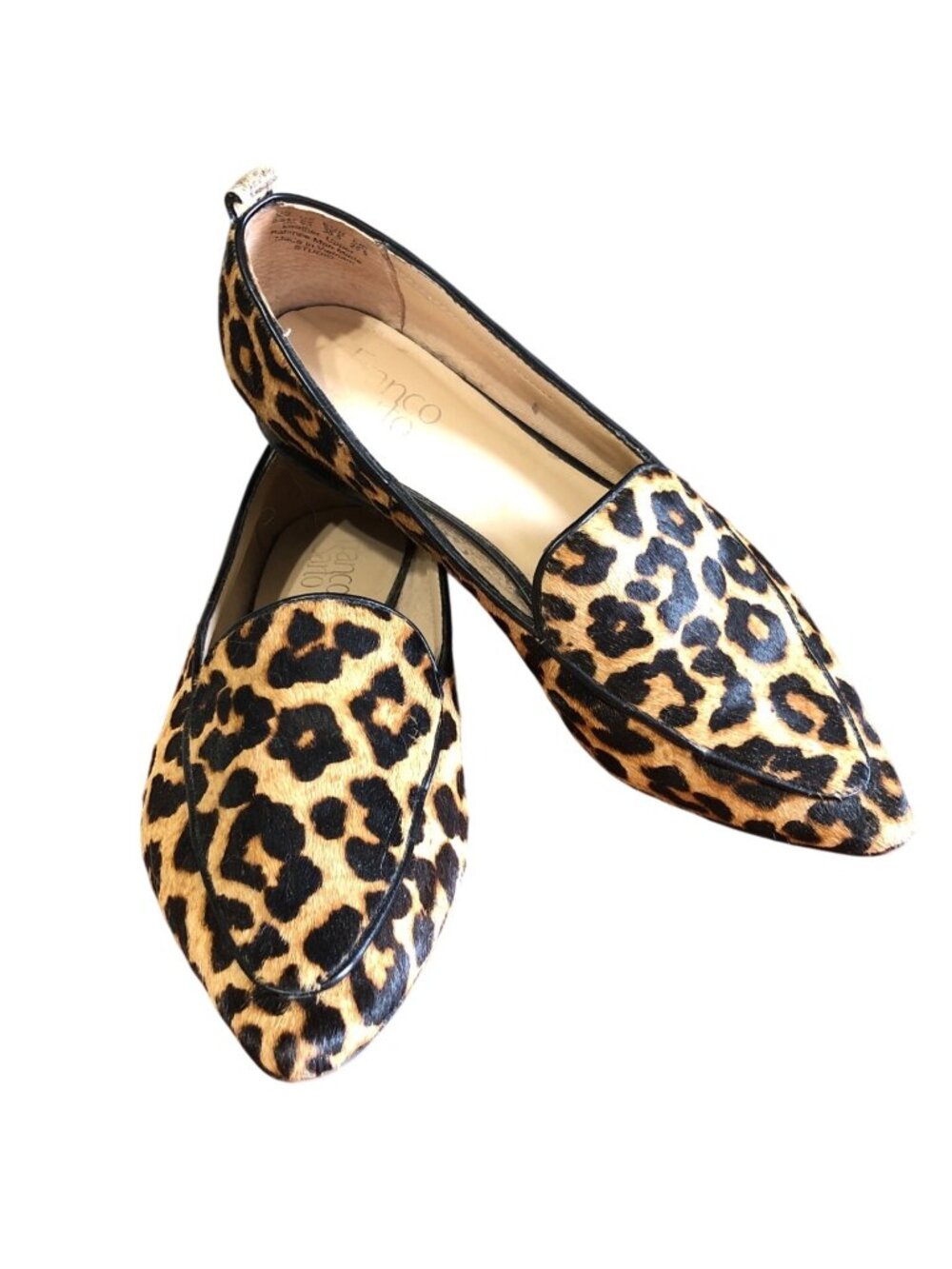 Franco Sarto Leopard Print Loafers Calf Hair Womens 8.5 M Pointed Toe Slip-On Fl